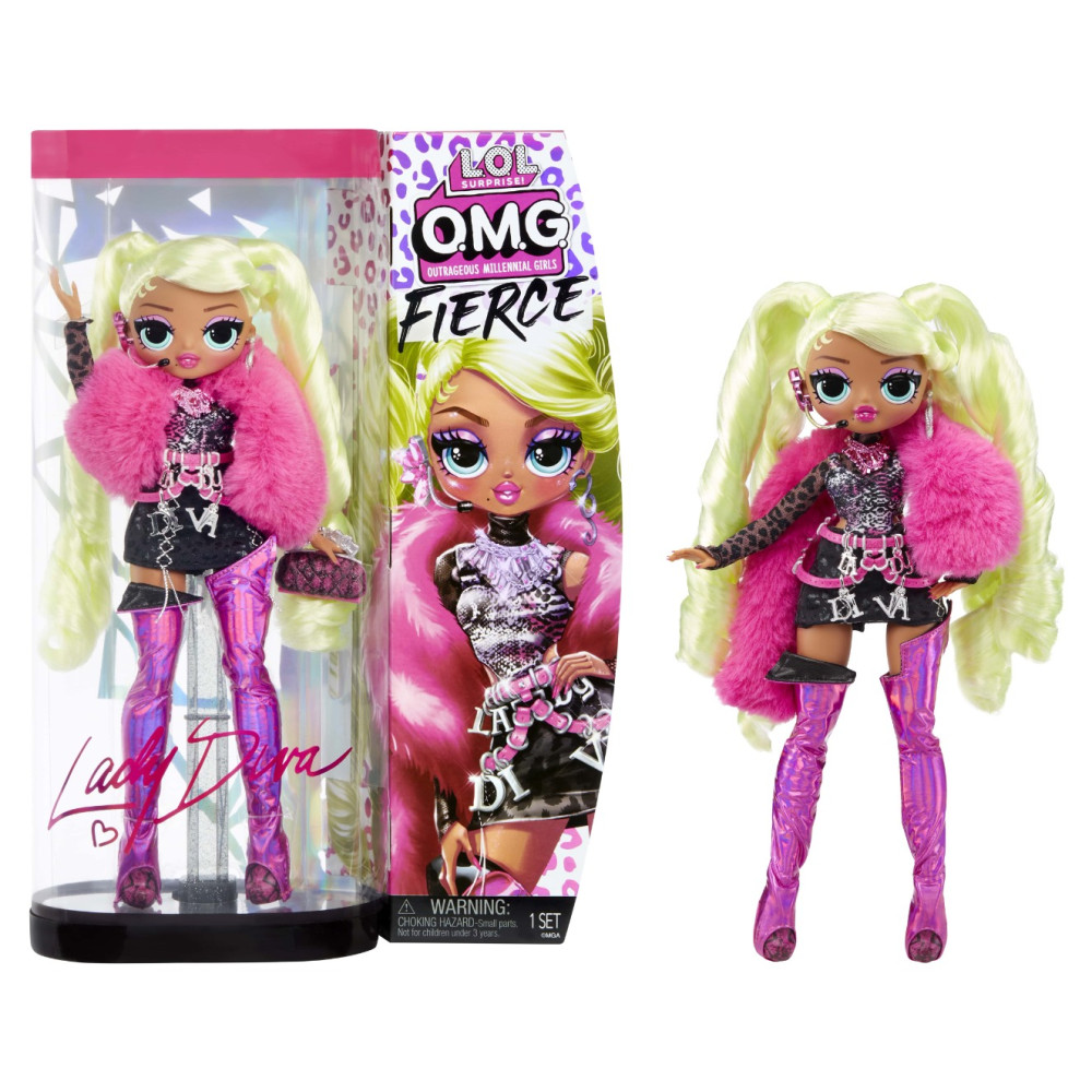 LOL Surprise OMG Fierce Lady Diva Fashion Doll com 15 surpresas, incluindo roupas e acessórios para brinquedos de moda, meninas de 3 anos ou mais