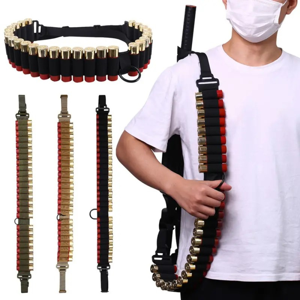 Cinto de munição tática redondo 25 - bolsa de munição calibre 12 para coldre de cartuchos de bala COR PRETA