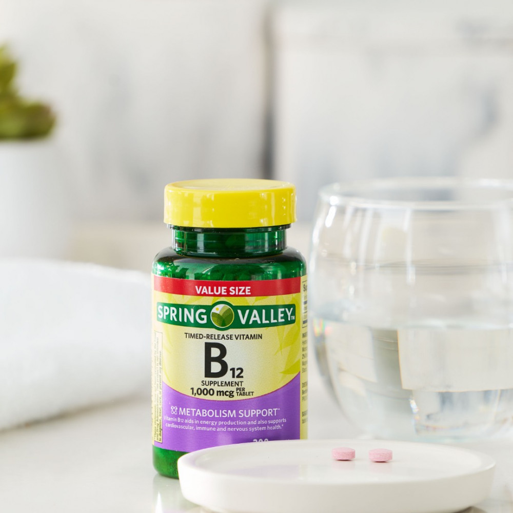 Vitamina B12 de Spring Valley, tamanho de valor de suplemento dietético, 1.000 mcg, 150 cap
