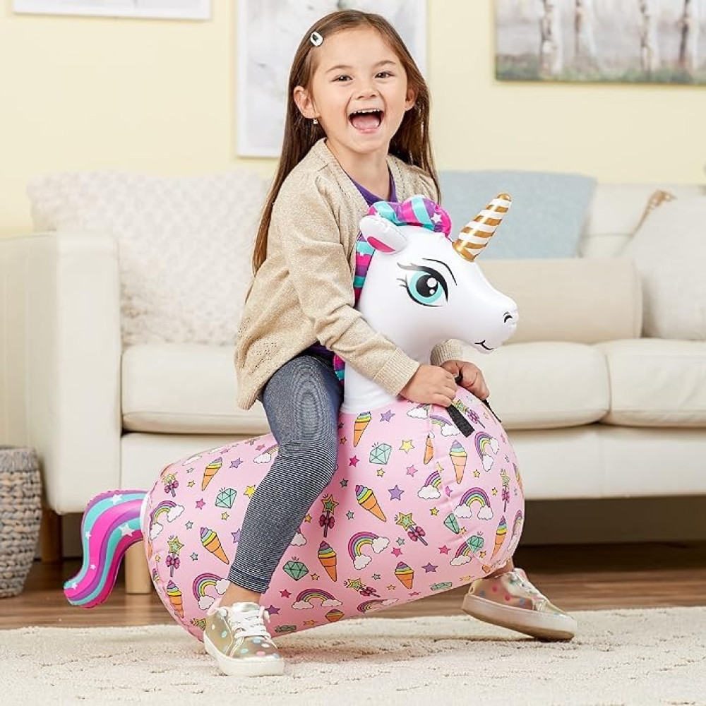 PULA PULA - Hip Hopper Inflatable Hopping Animal Bouncer Unicorn, Ages 2 