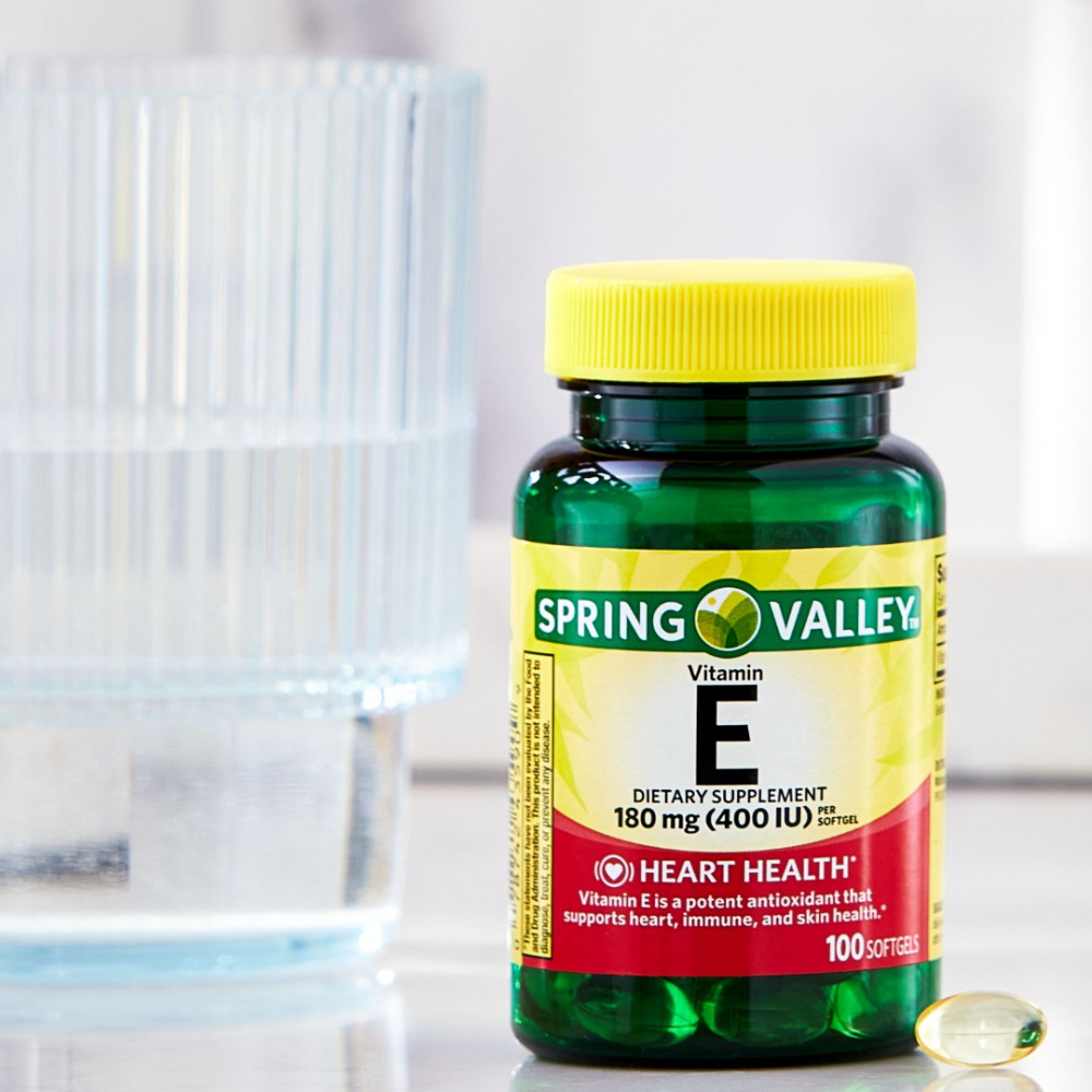 Vitamina E para saúde cardíaca de Spring Valley, cápsulas gelatinosas, 180 mg (400 UI), 100 contagens