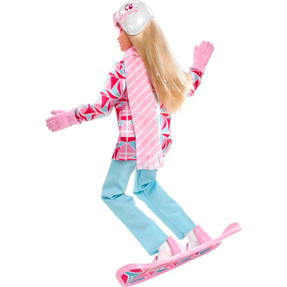 Barbie Snowboarder Fashion vestida com jaqueta, calça e capacete, com cabelo loiro