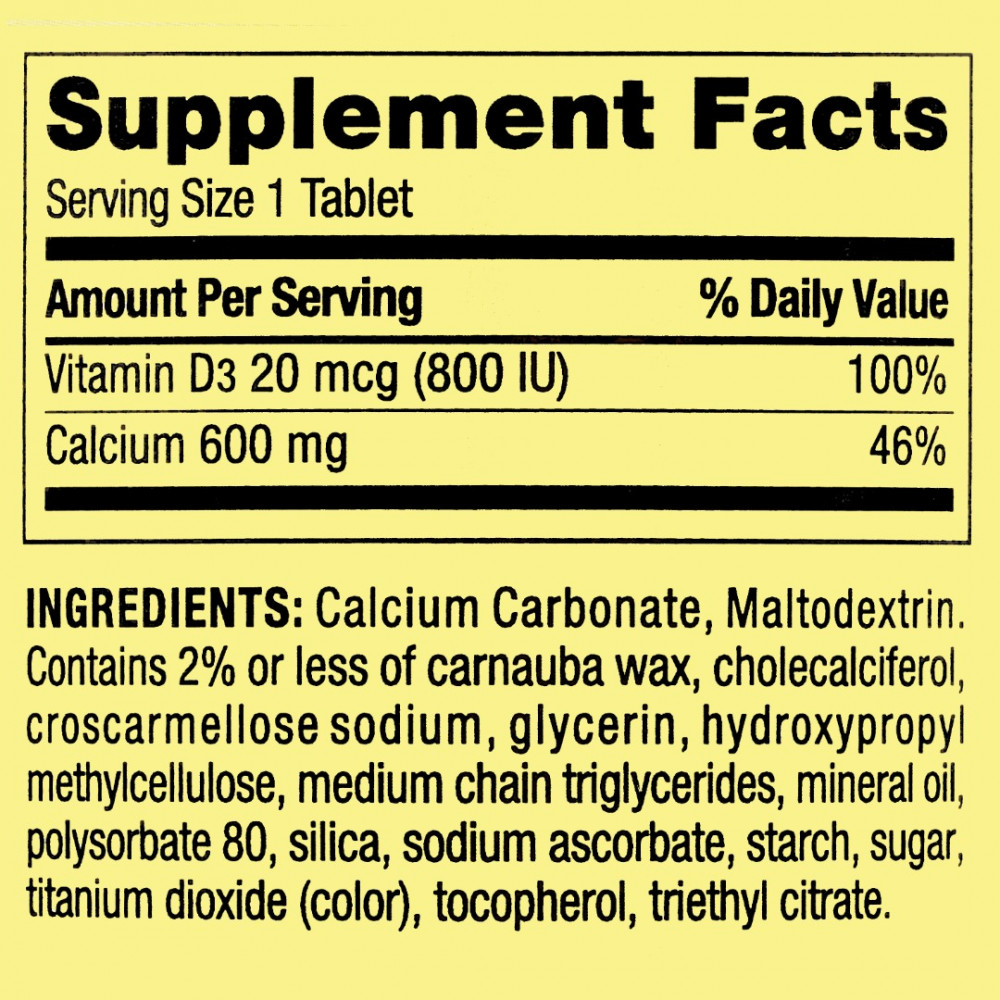 Suplemento dietético de comprimidos de cálcio e vitamina D de Spring Valley, 600 mg, contagem de 250