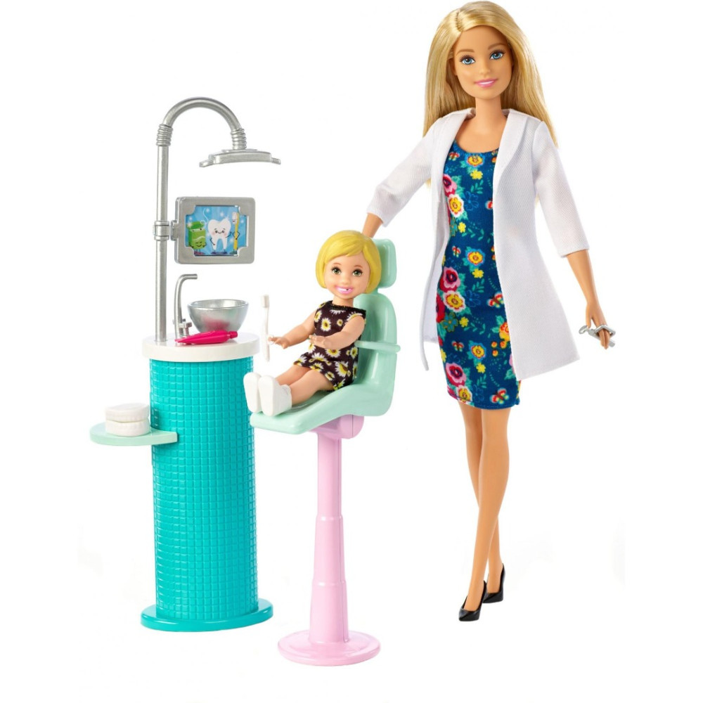 Barbie Carreiras Boneca Dentista e Conjunto de Boneca Paciente Infantil, Loira