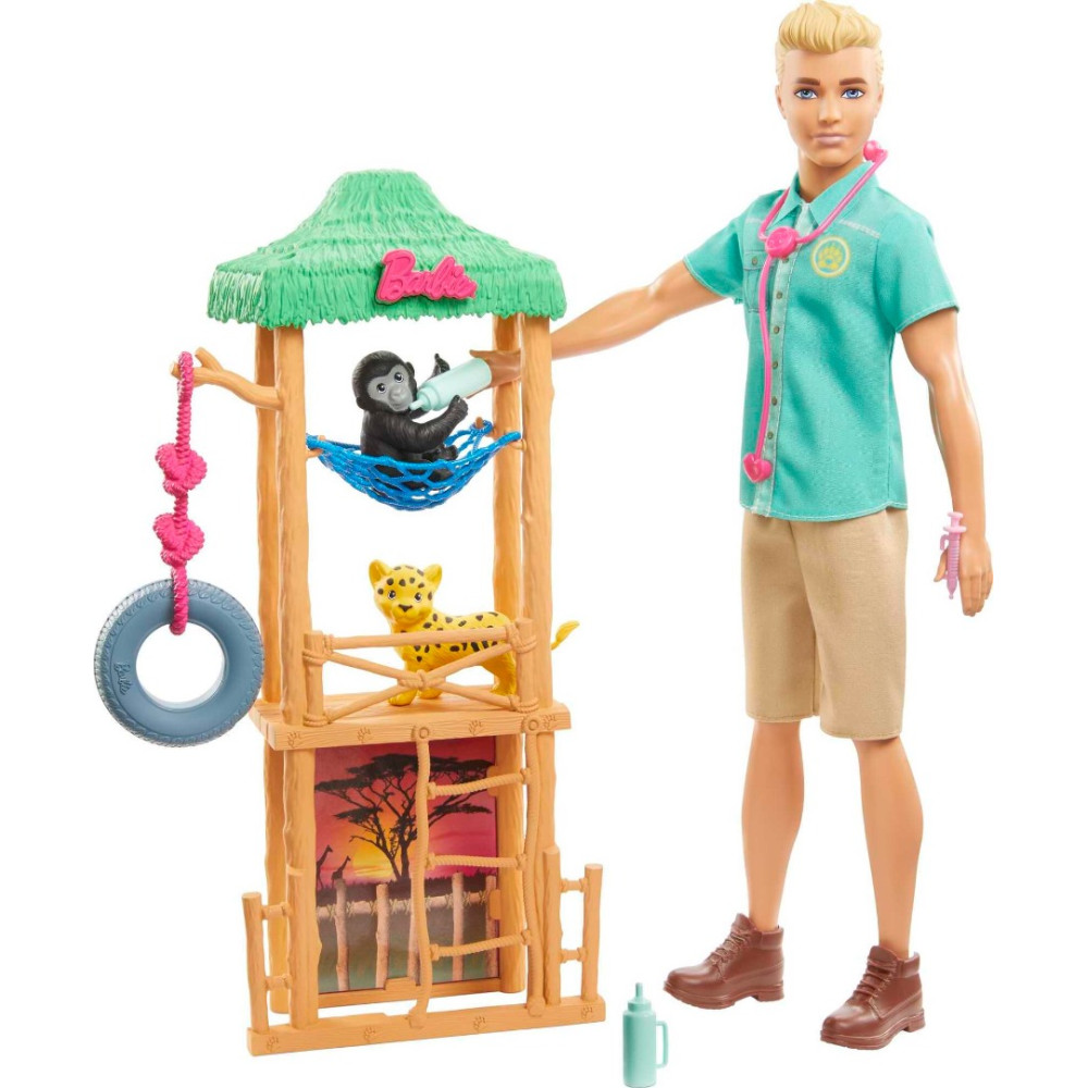 Barbie Ken Wildlife Vet Playset com boneca e acessórios
