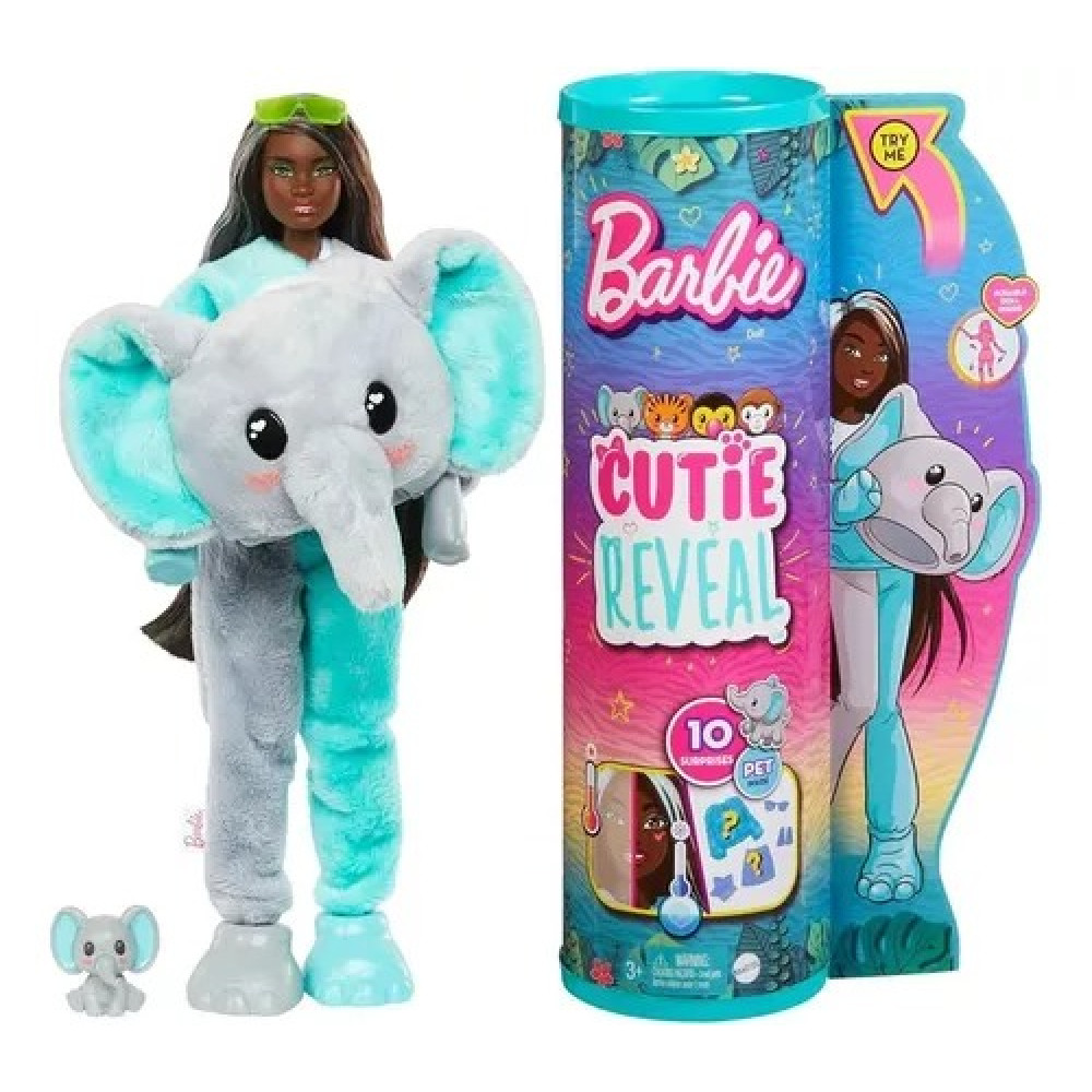 Barbie Cutie Reveal Série Selva Boneca E Pet Elefante Mattel