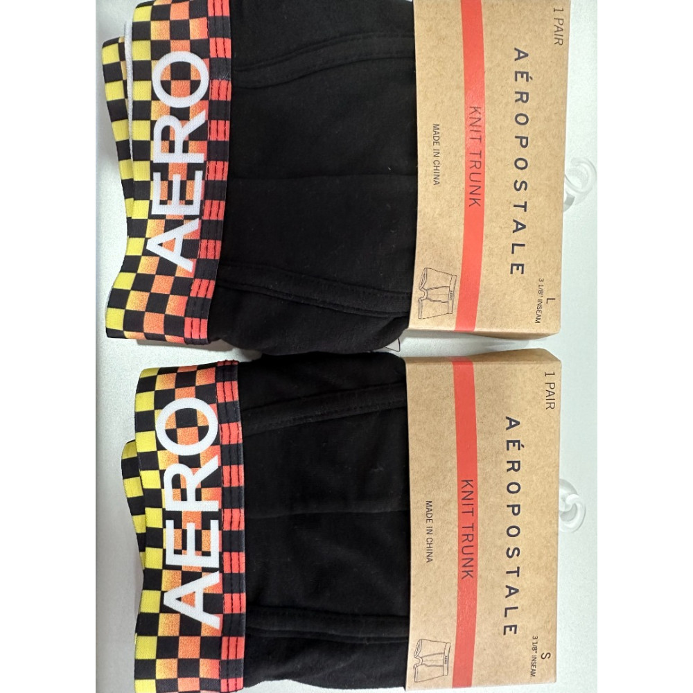 CUECA BOX - AEROPOSTALE  KNIT TRUNK COR PRETA  COM ELASTICO QUADRICULADO TAMANHO G E P
