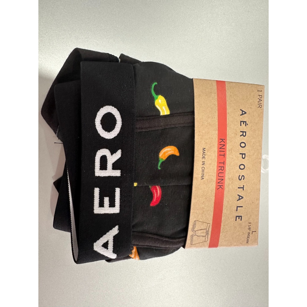 CUECA AEROPOPSTALE - PRETA COM DESENHOS DE PIMENTAS KNIT TRUNK TAM G