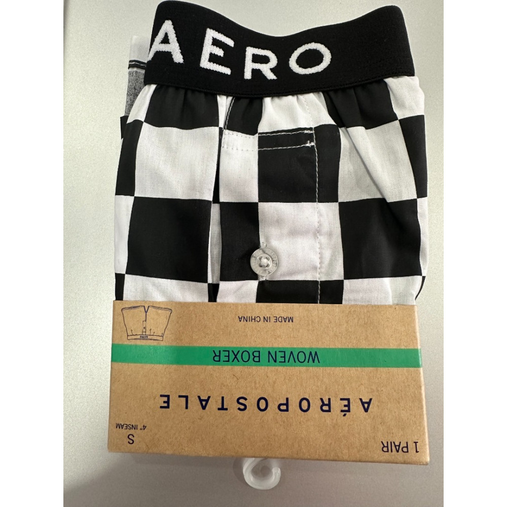 CUECA AEROPOSTALE - BOXER QUADRICULADA BRANCO COM PRETA WOVEN BOXER TAM P