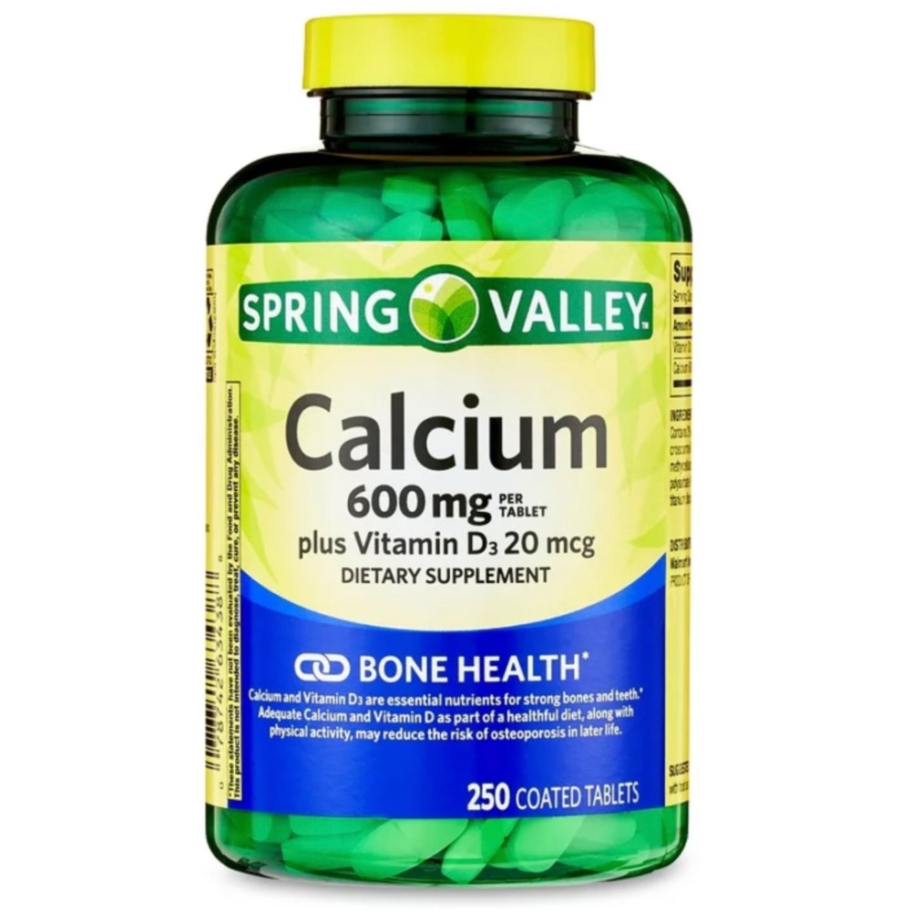 Cálcio 600mg + Vitamina D3 20mcg Spring Valley 250 Comprimid