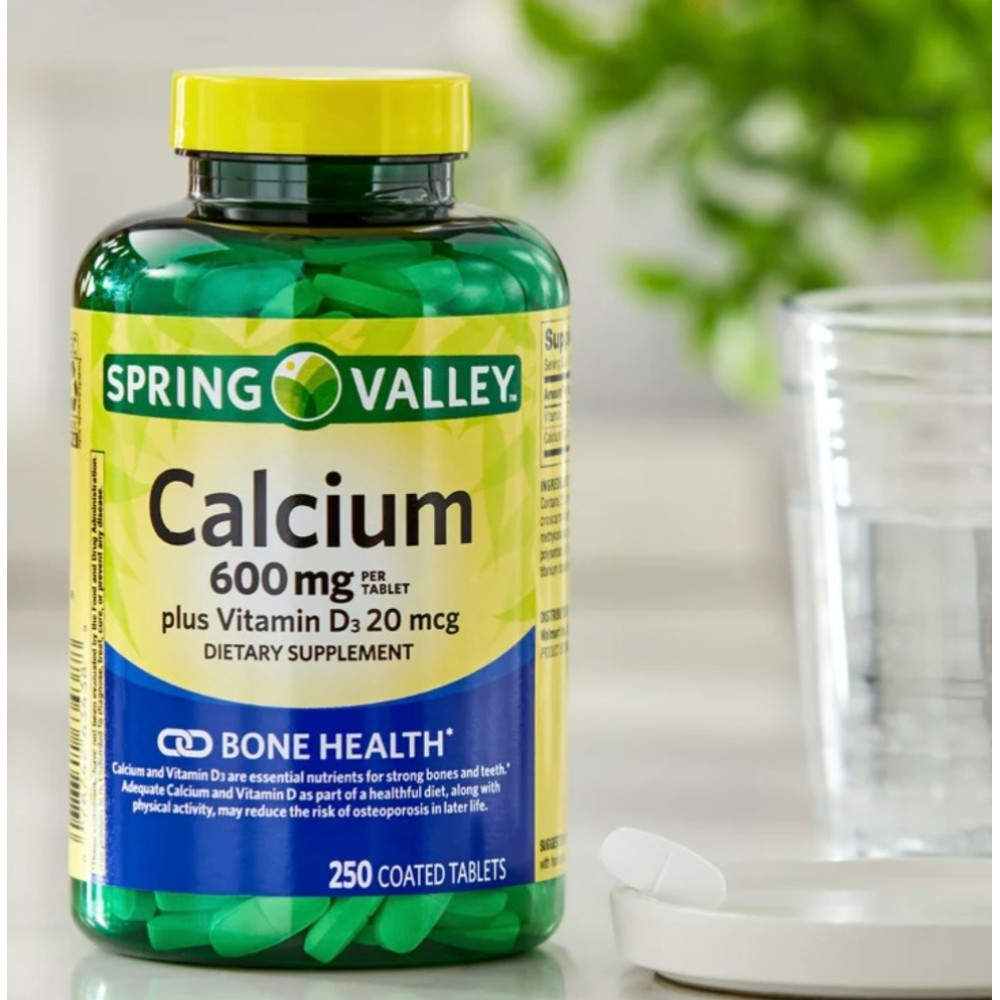 Cálcio 600mg + Vitamina D3 20mcg Spring Valley 250 Comprimid