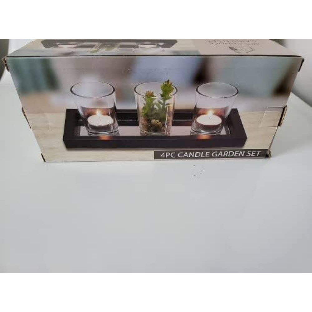 Mainstays Stone Tea Light Candle Garden com 3 porta-velas de vidro Tea Light, transparente