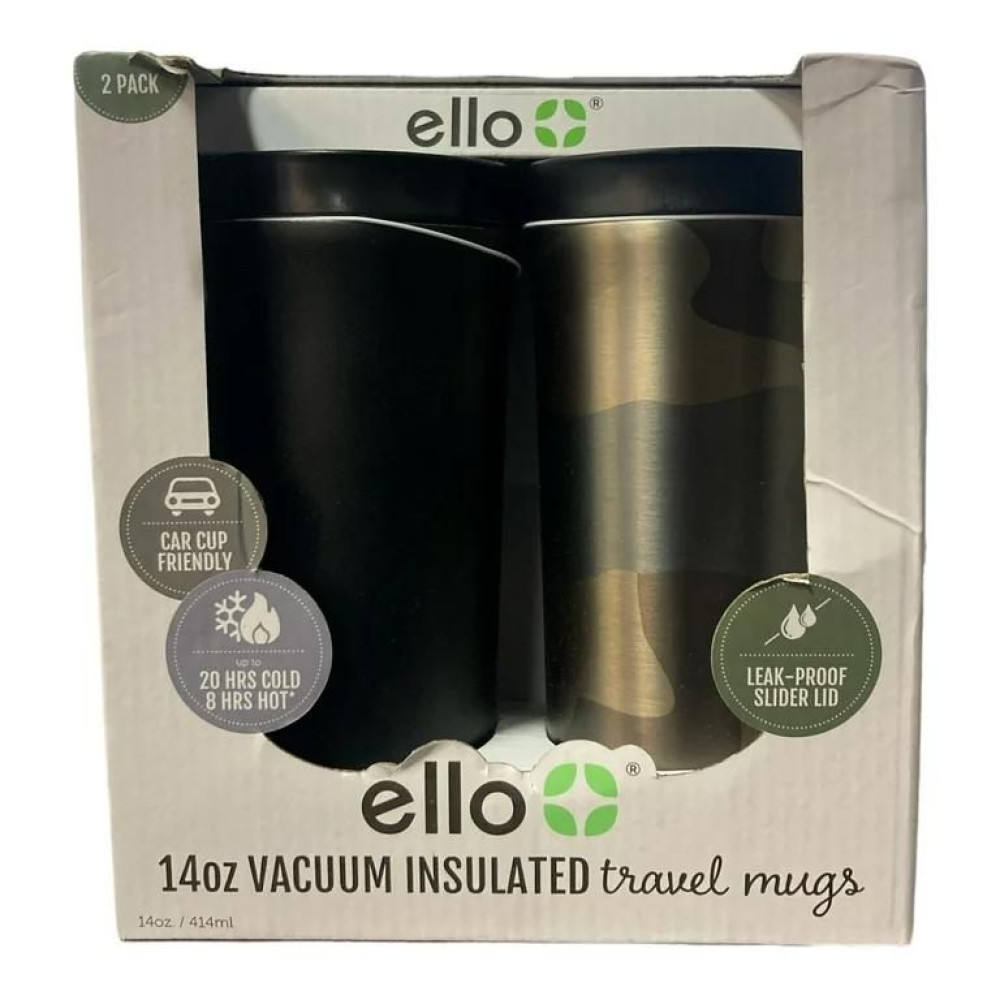 Ello Canecas de viagem isoladas a vácuo de aço inoxidável Arabica, pacote com 2, 400 ml cada (camuflado/preto)