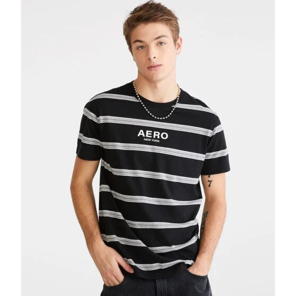 CAMISETA AEROPOSTALE MASCULINA PRETA LISTRADA TAM GG