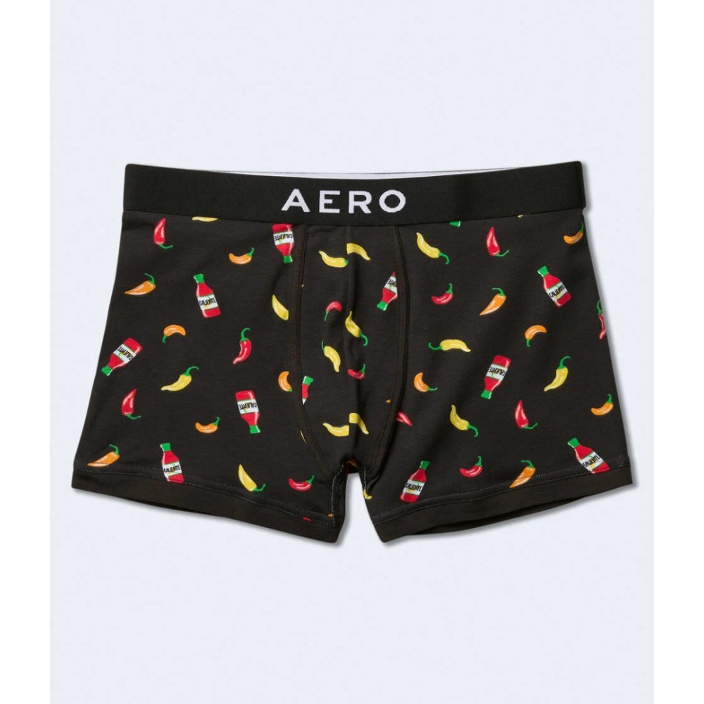 CUECA AEROPOPSTALE - PRETA COM DESENHOS DE PIMENTAS KNIT TRUNK TAM G