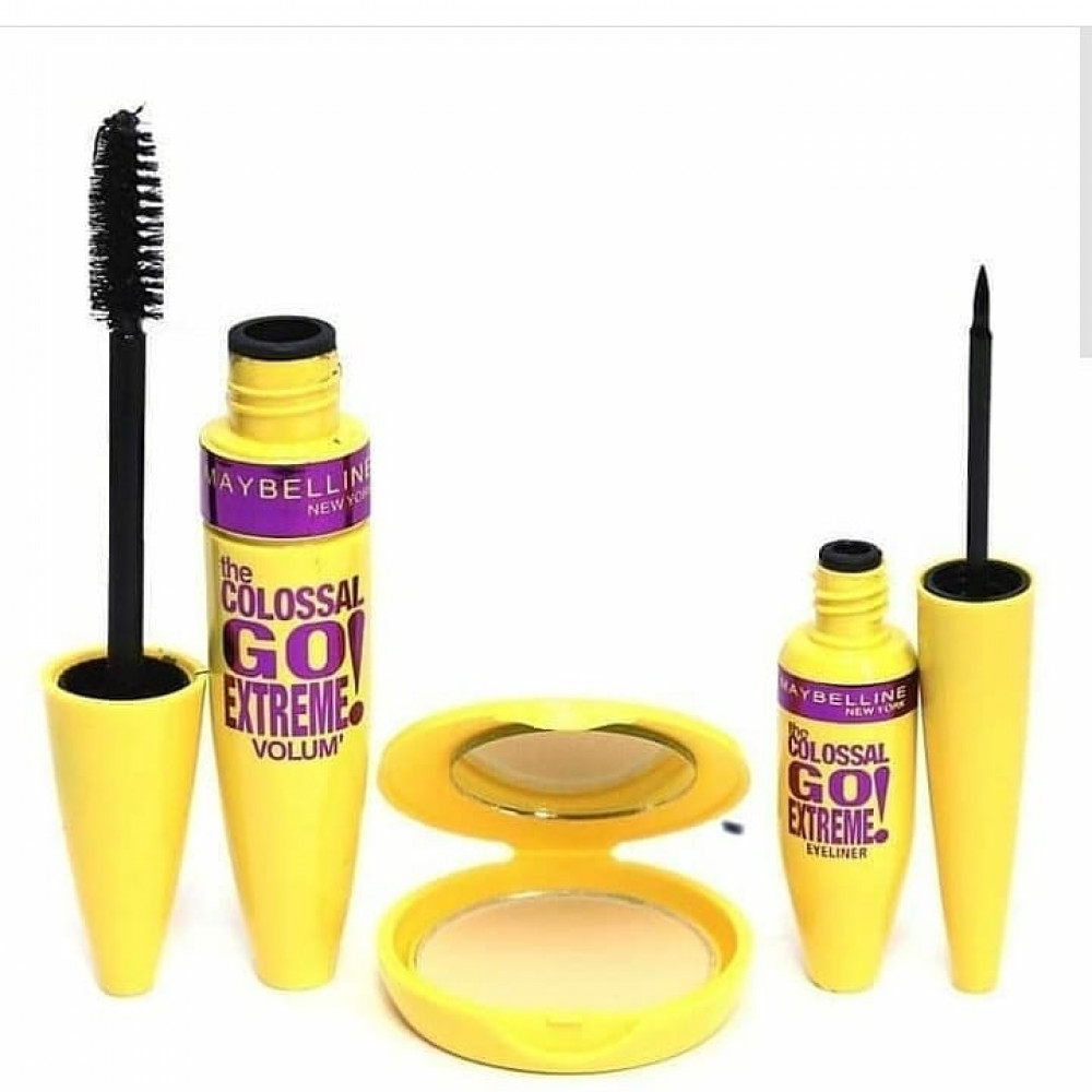 KIT MAYBELLINE 3 EM 1 RIMEL + DELINEADOR + PÓ COMPACTO