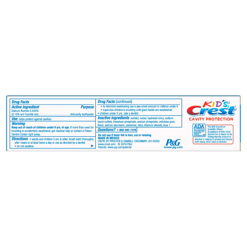 Pasta de dente para proteção de cavidades infantis Crest, Sparkle Fun, 2,2 onças