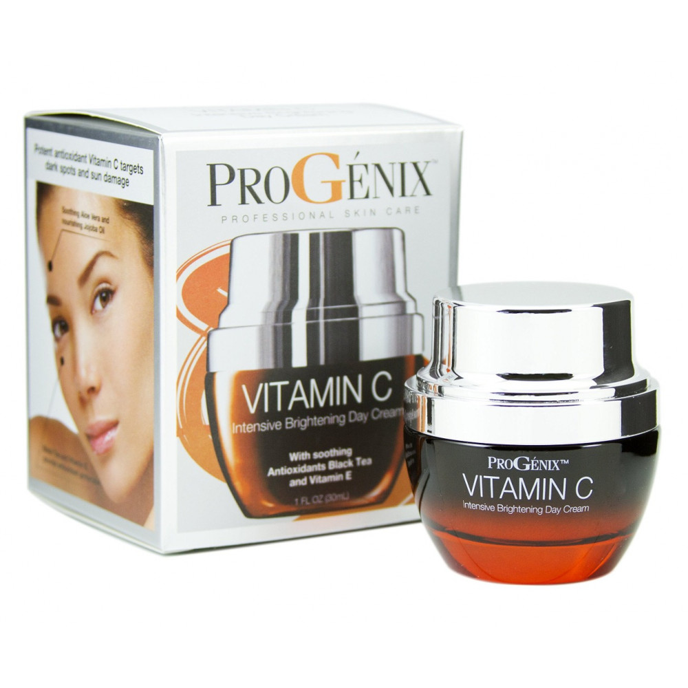 Creme de dia iluminador intensivo com vitamina C Progenix com ácido hialurônico para manchas escuras, manchas de idade e tom de pele irregular. 1 fl onças