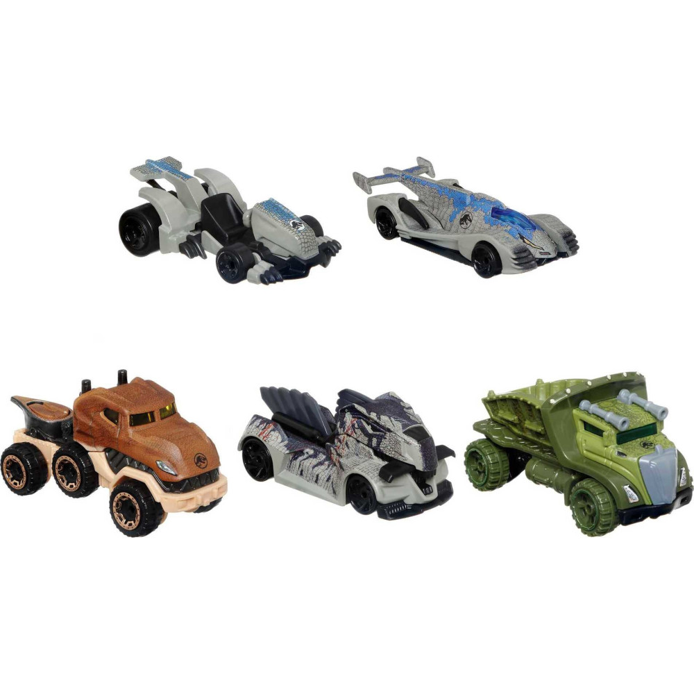 Hot Wheels Jurassic World Dominion Conjunto de 5 carros ou caminhões de personagens de brinquedo,