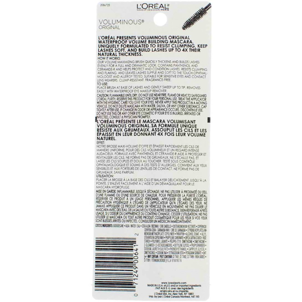 L'Oreal Volumous Waterproof Volume Building Mascara, Preto [360]