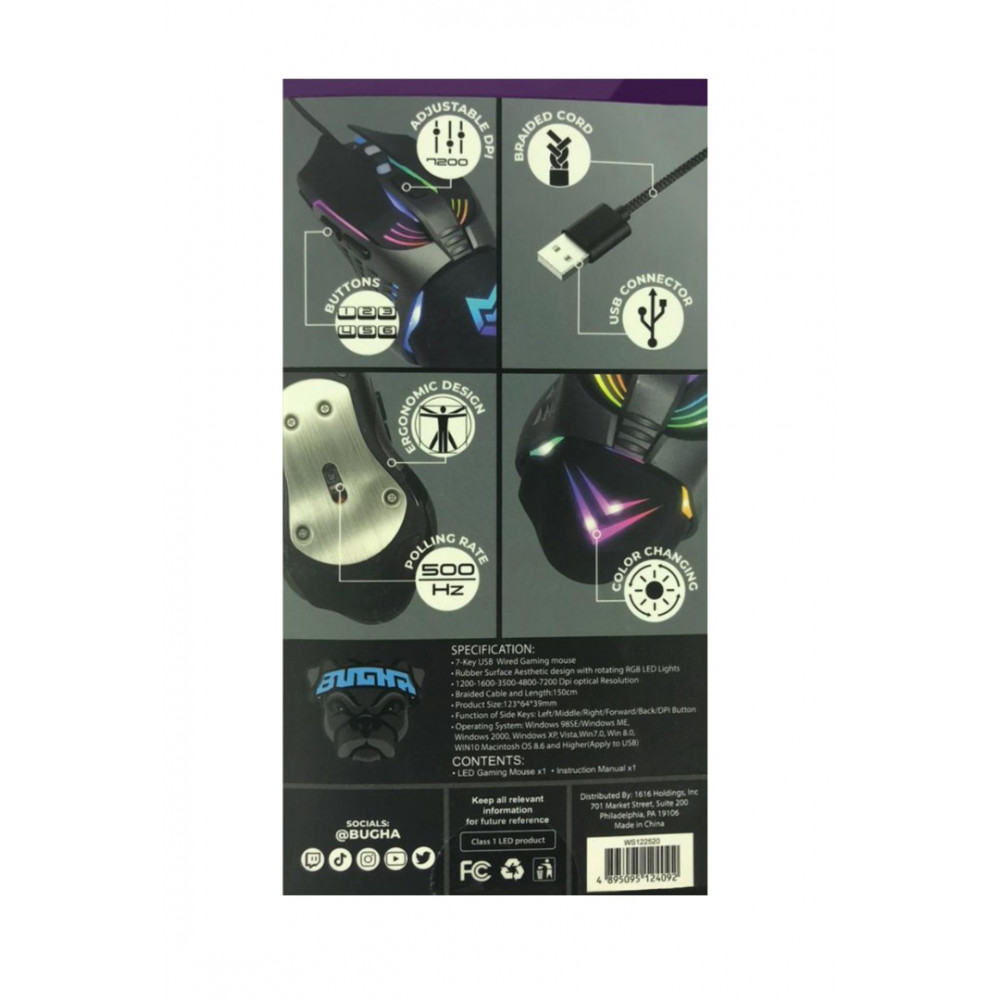 Mouse-Bugha Exclusive LED Gaming Mouse 7 teclas / 7200 dpi USB com fio para PC