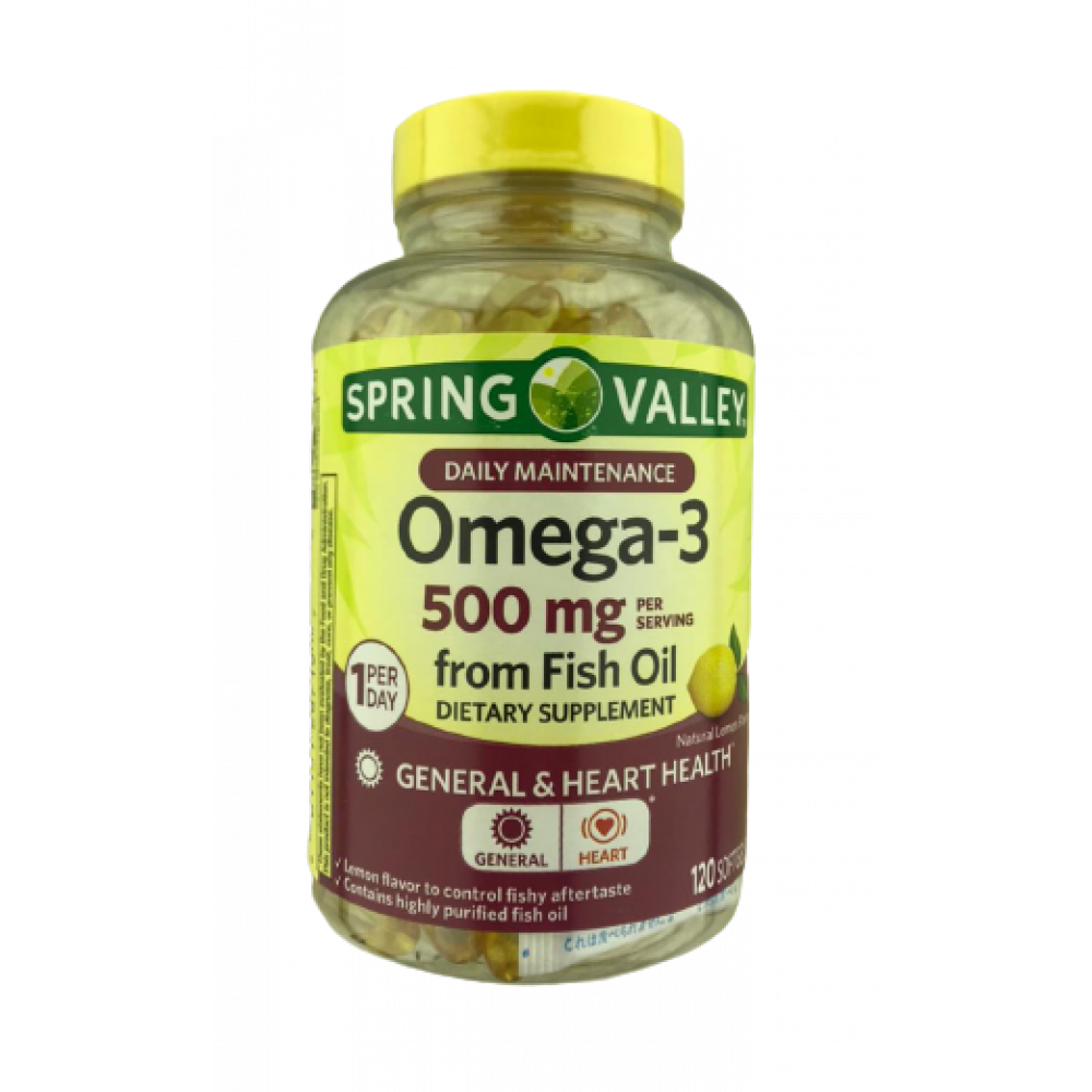 Óleo De Peixe Omega-3 Spring Valley Cápsulas, 500 Mg, 120 Unidades